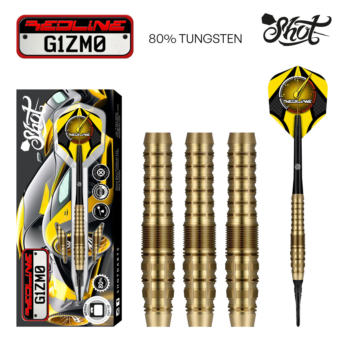 Shot Darts REDLINE G1ZM0 SOFT TIP DART SET - 80% TUNGSTEN BARRELS 20gm