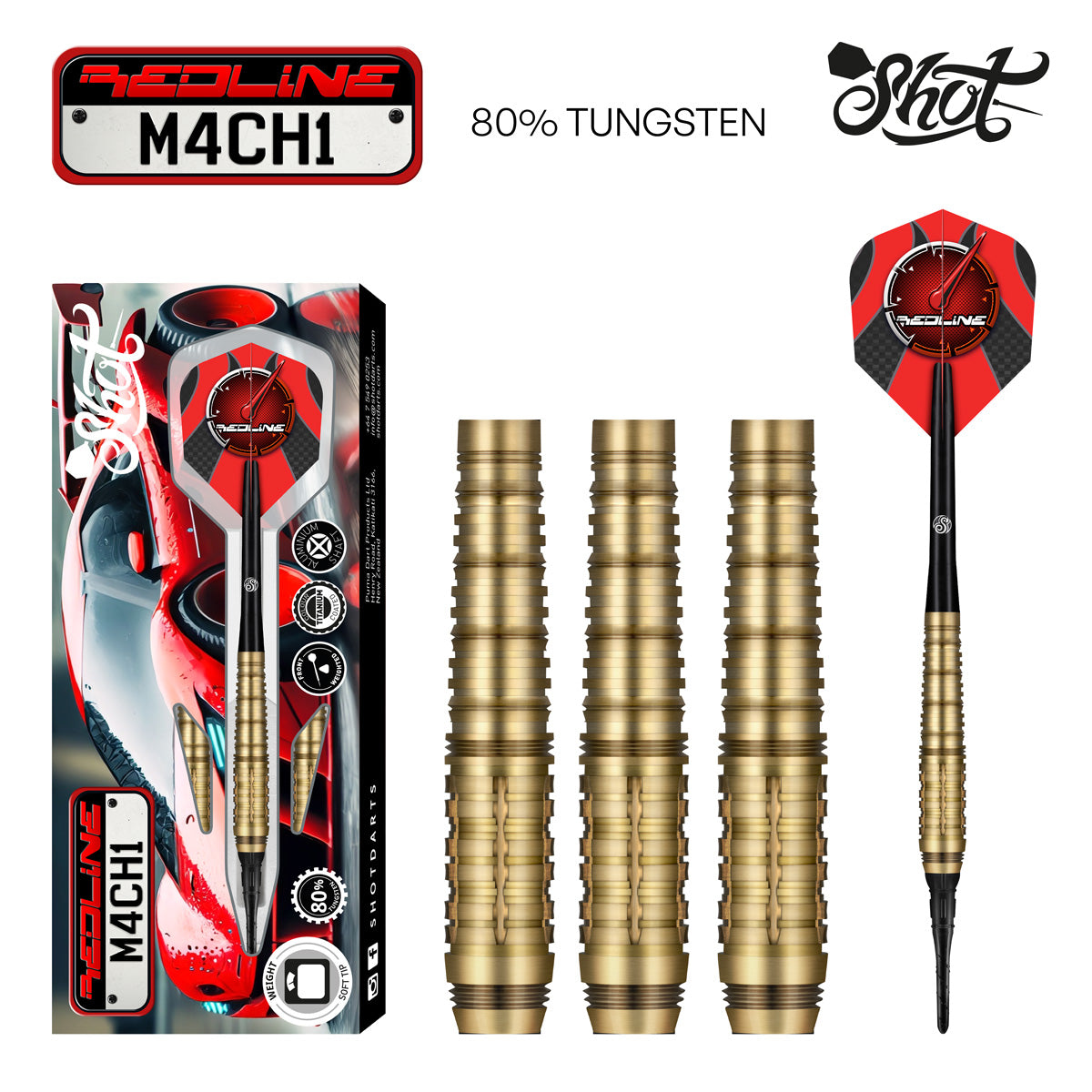 Shot Darts Redline M4CH1 Soft Tip Dart Set-80% Tungsten Barrels 20gm