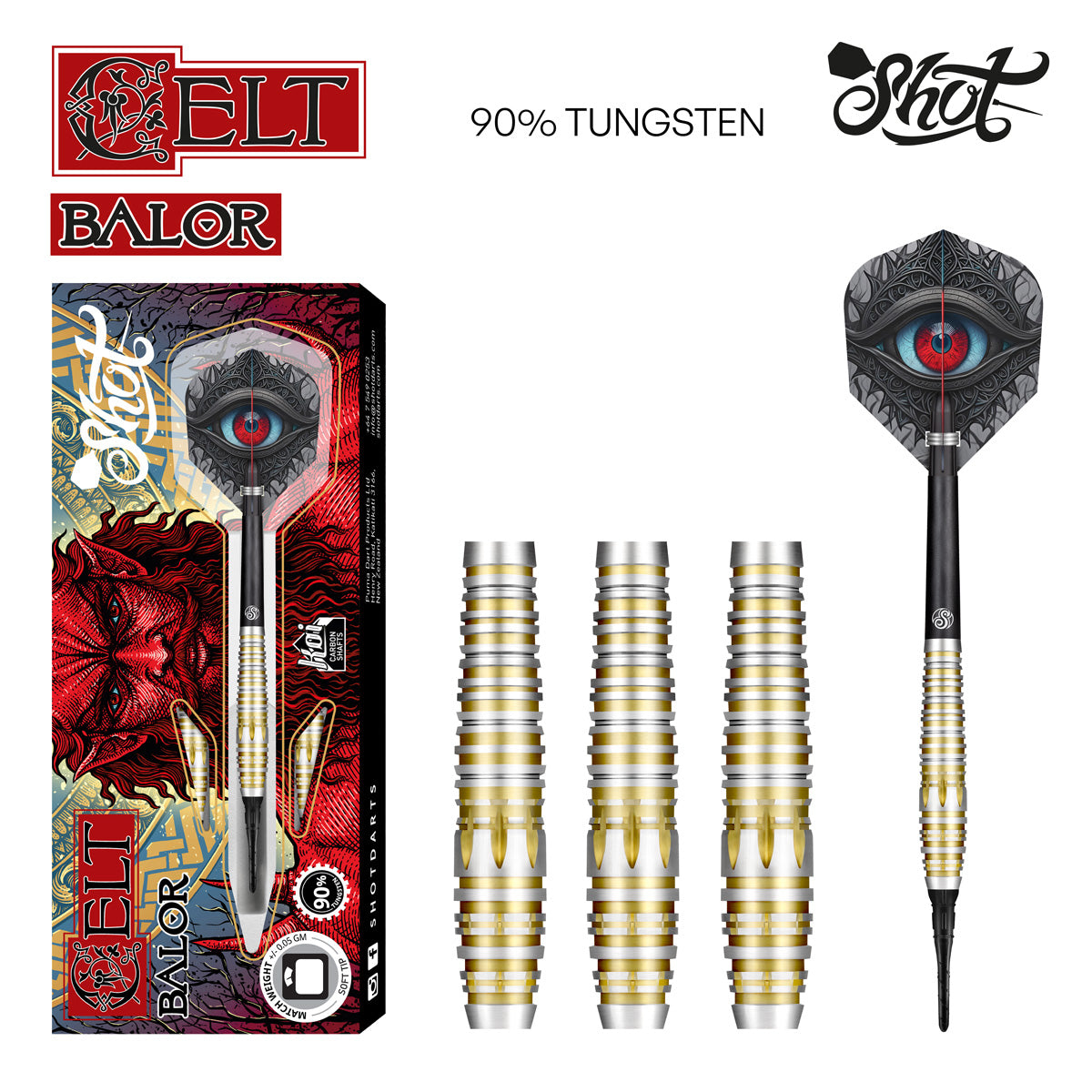 Shot Darts Celt Balor Soft Tip Dart Set-90% Tungsten Dart