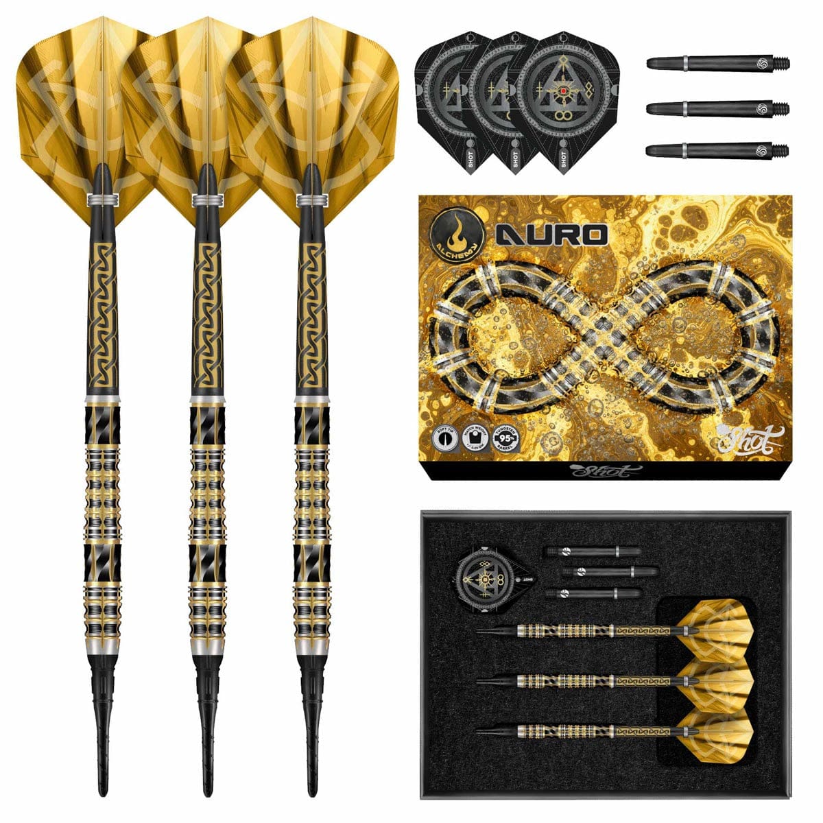 Shot Darts Alchemy Auro Soft Tip Dart Set-95% Tungsten Barrels