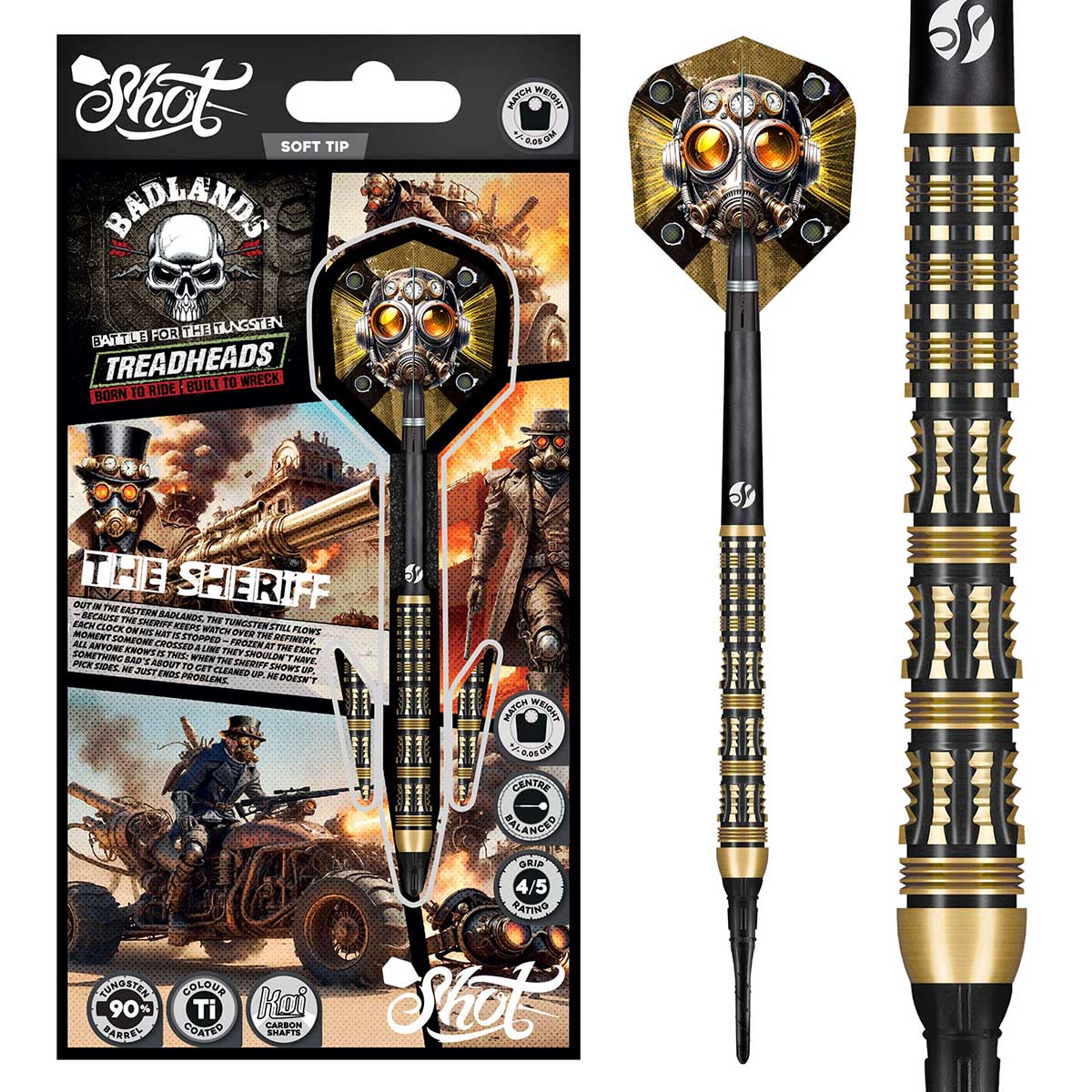 Shot Darts Badlands The Sheriff Soft Tip Dart Set-90%Tungsten Barrels