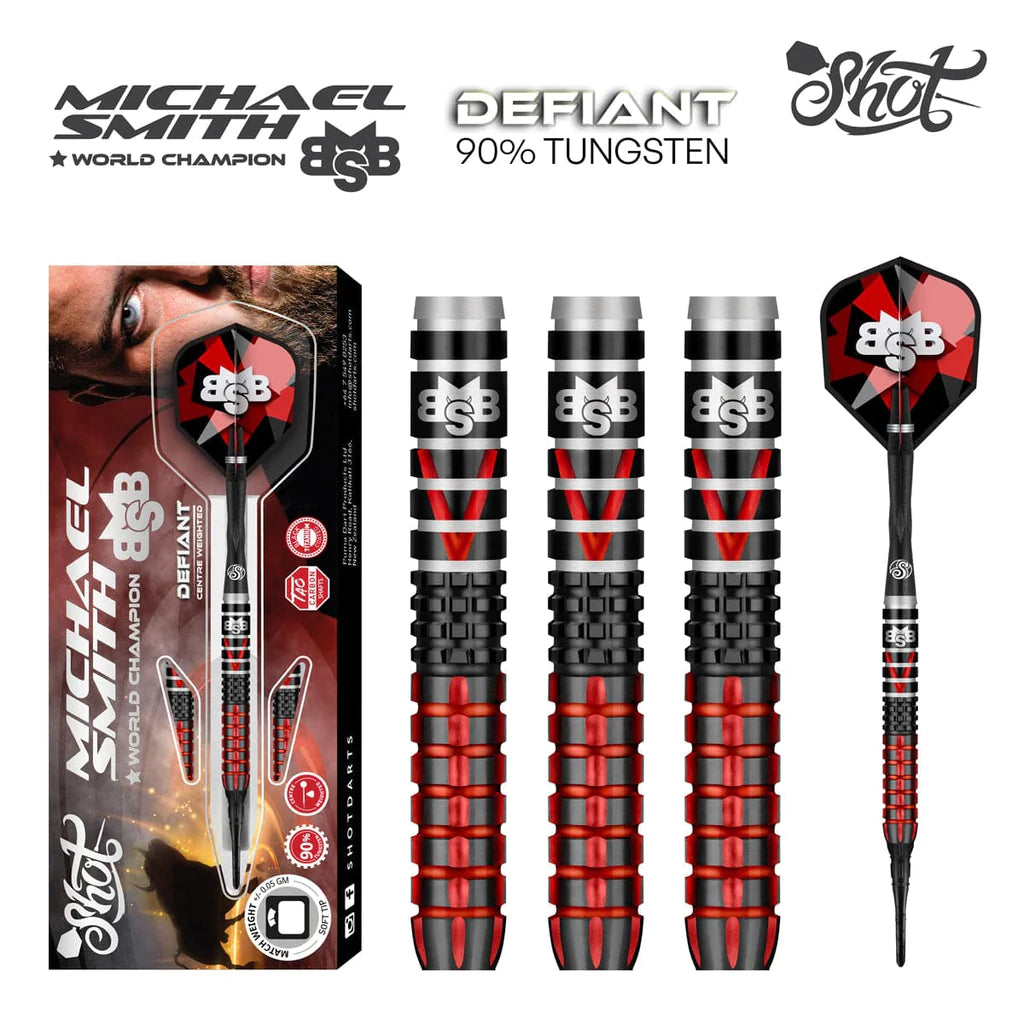 Michael Smith Defiant Soft Tip Dart Set-90% Tungsten Barrels