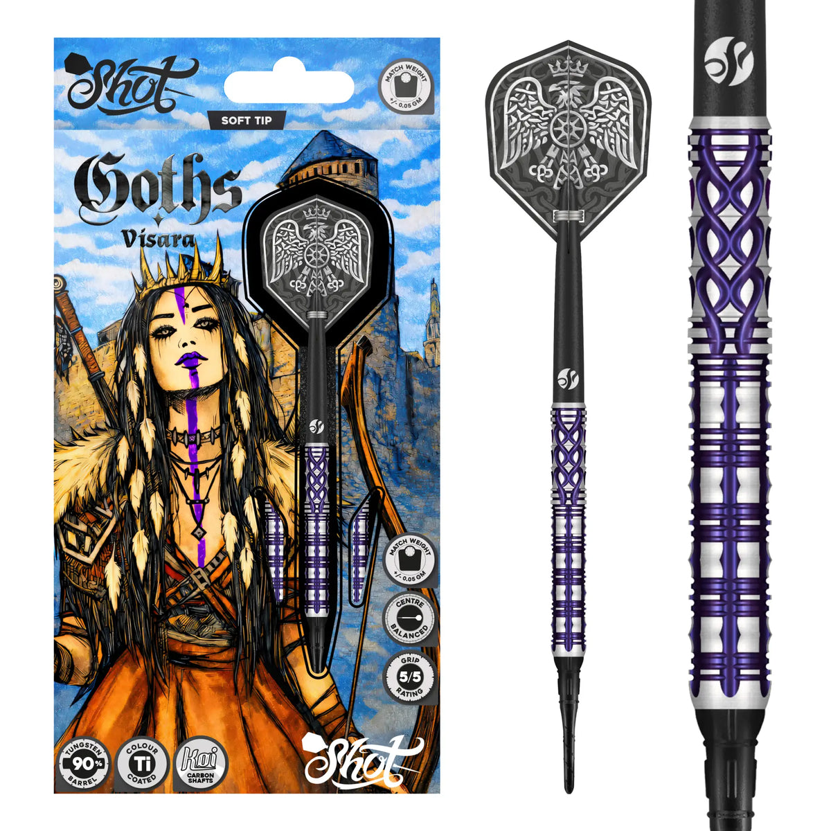 Shot Darts Goths Visara Soft Tip Dart Set - 90% Tungsten Barrels
