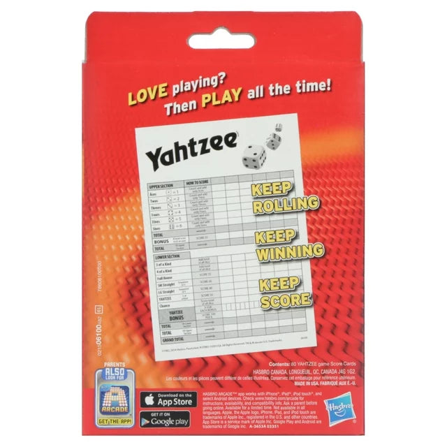 Hasbro Yahtzee Score Card