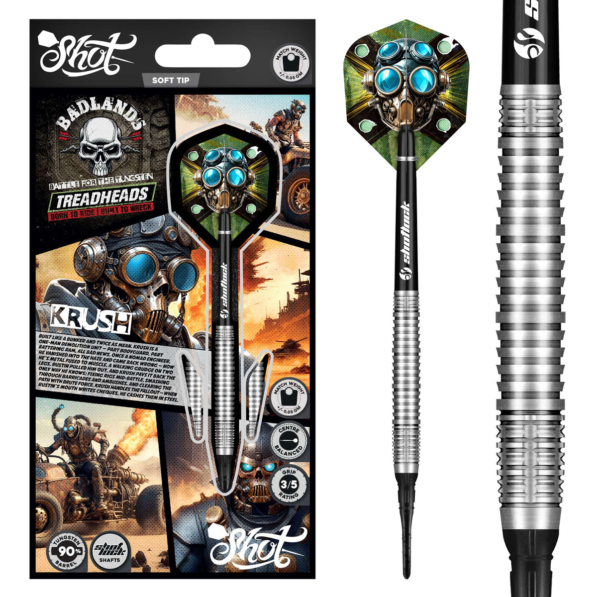 Shot Darts Badlands Krush Soft Tip Dart Set 90% Tungsten Barrels-20gm