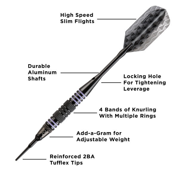 Viper Bobcat Adjustable Soft Tip Darts Purple Rings 16, 18, or 19 Grams - view 3
