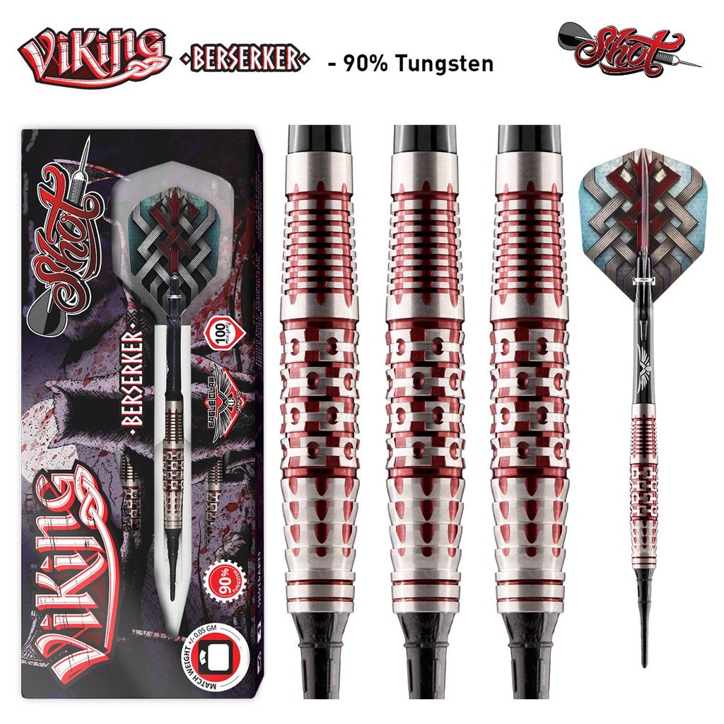 DISCONTINUED VIKING BERSERKER SOFT TIP DART SET-90% TUNGSTEN 18g