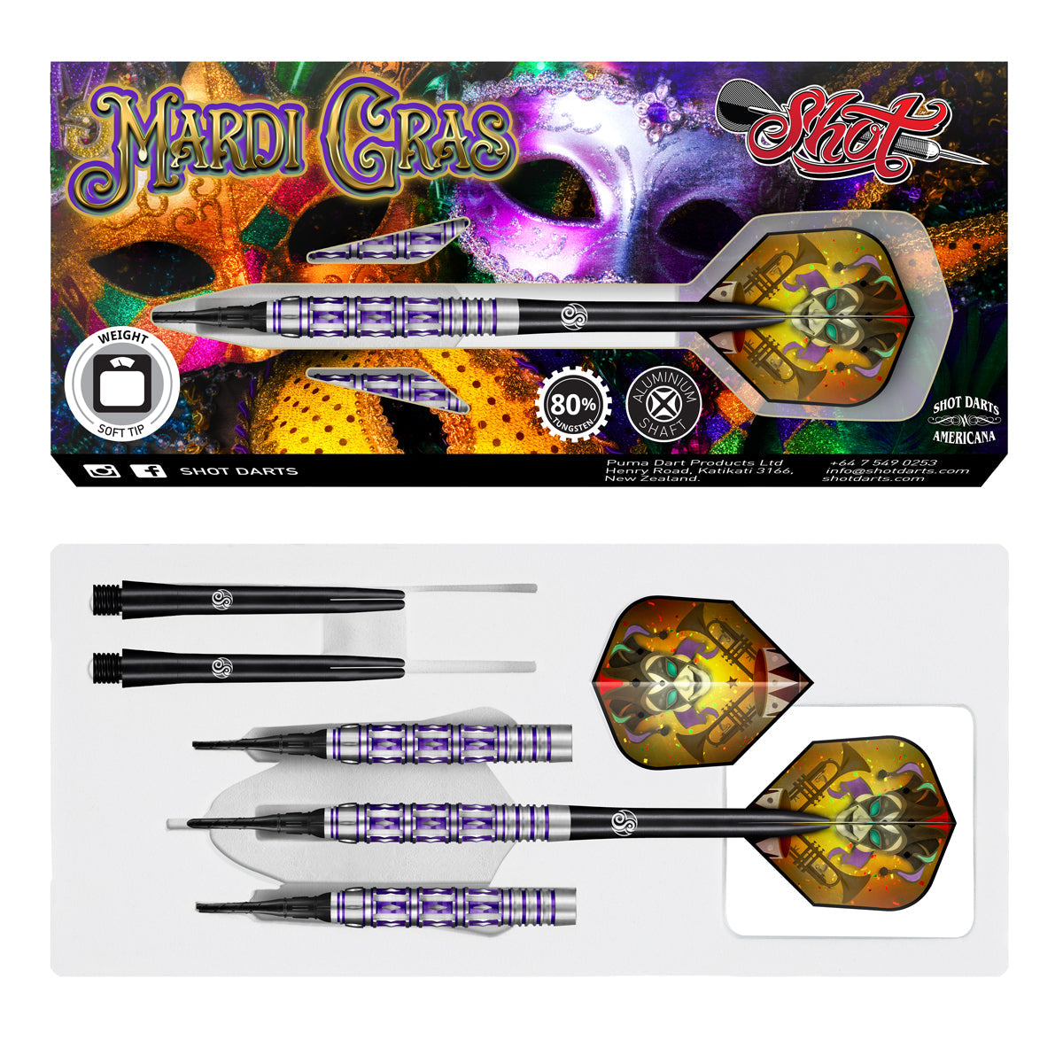 Shot Darts: Americana Mardi Gras Soft Tip Dart Set-80% Tungsten-18gm - view 3
