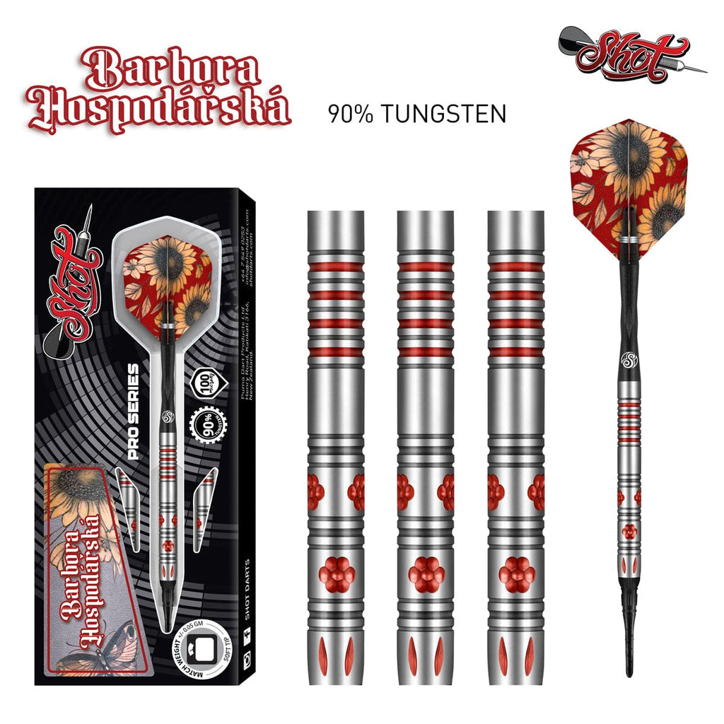 Shot Darts SHOT PRO SERIES-BARBORA HOSPODÁŘSKÁ SOFT TIP DART SET-90% TUNGSTEN BARRELS-20gm darts
