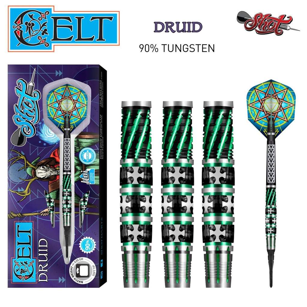 Shot Darts Celt Druid Soft Tip Dart Set - 90% Tungsten Barrels darts