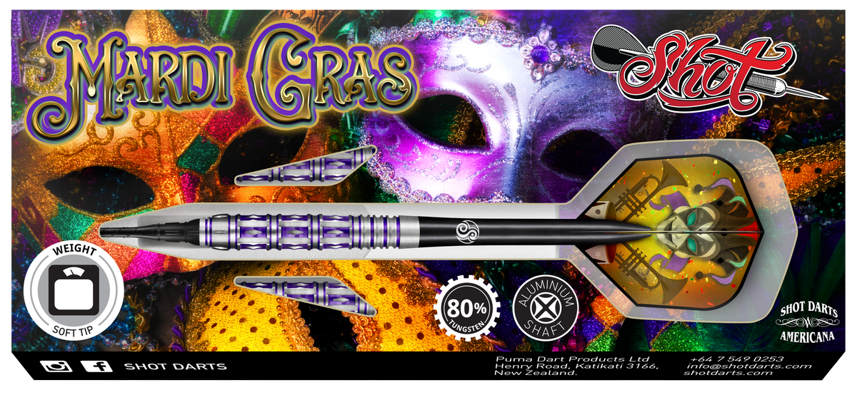 Shot Darts: Americana Mardi Gras Soft Tip Dart Set-80% Tungsten-18gm - view 5