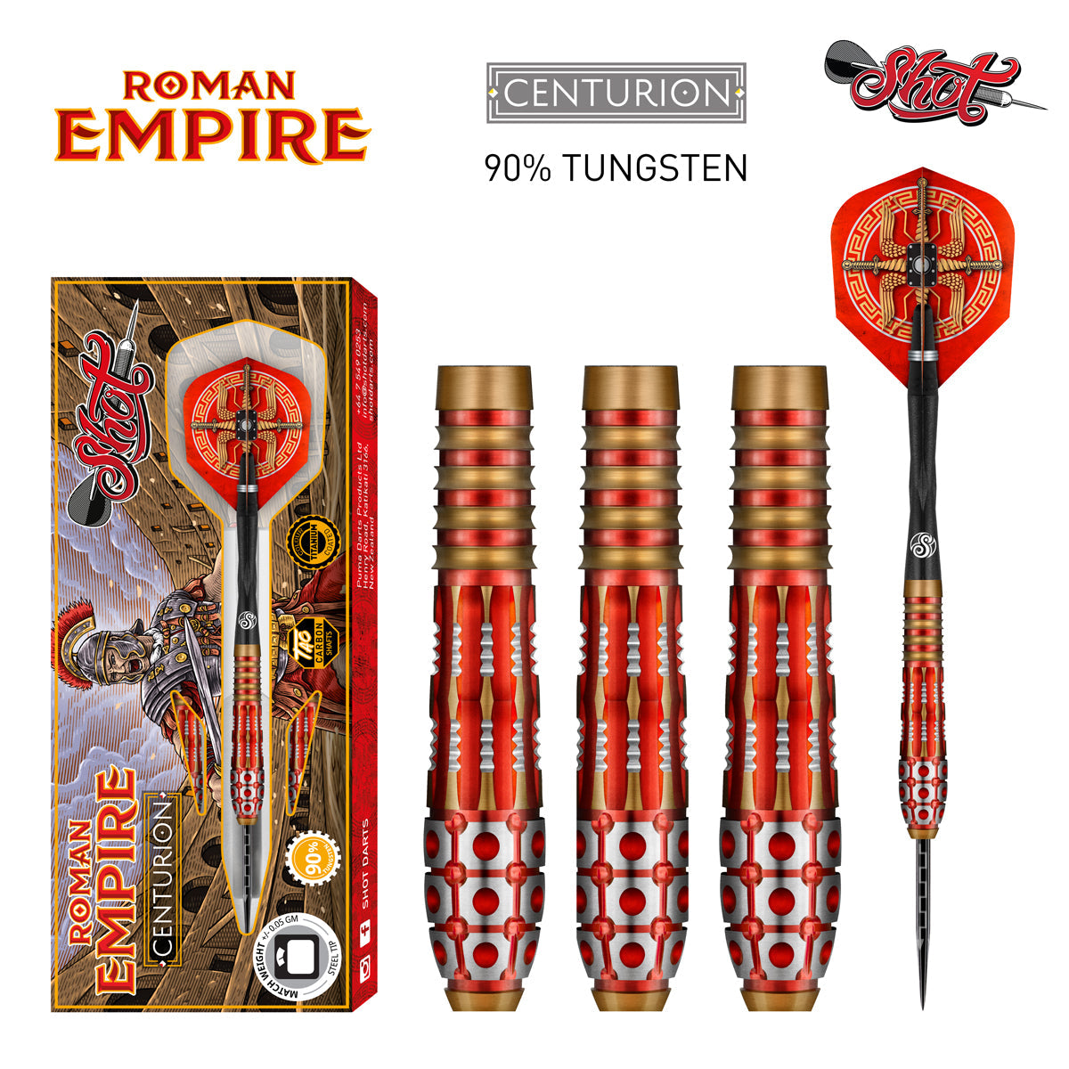 Shot Darts Roman Empire Centurion Steel Tip Dart Set-90% Tungsten