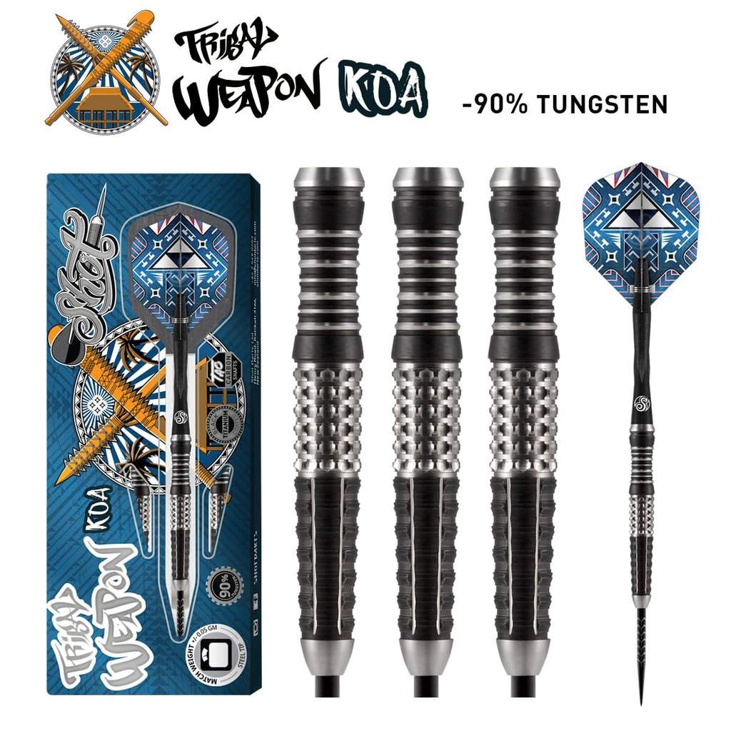 DISCONTINUED TRIBAL WEAPON KOA STEEL TIP DART SET-90% TUNGSTEN