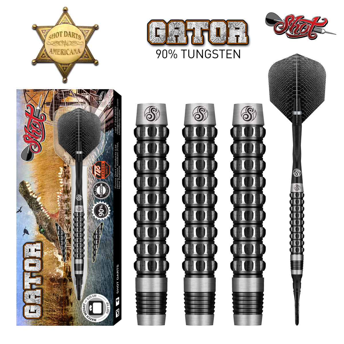 Shot Darts: Americana Gator Soft Tip Dart Set-90% Tungsten