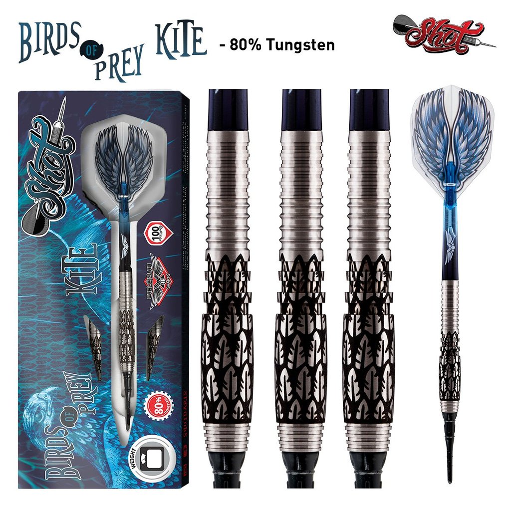 BIRDS OF PREY KITE SOFT TIP DART SET-80% TUNGSTEN