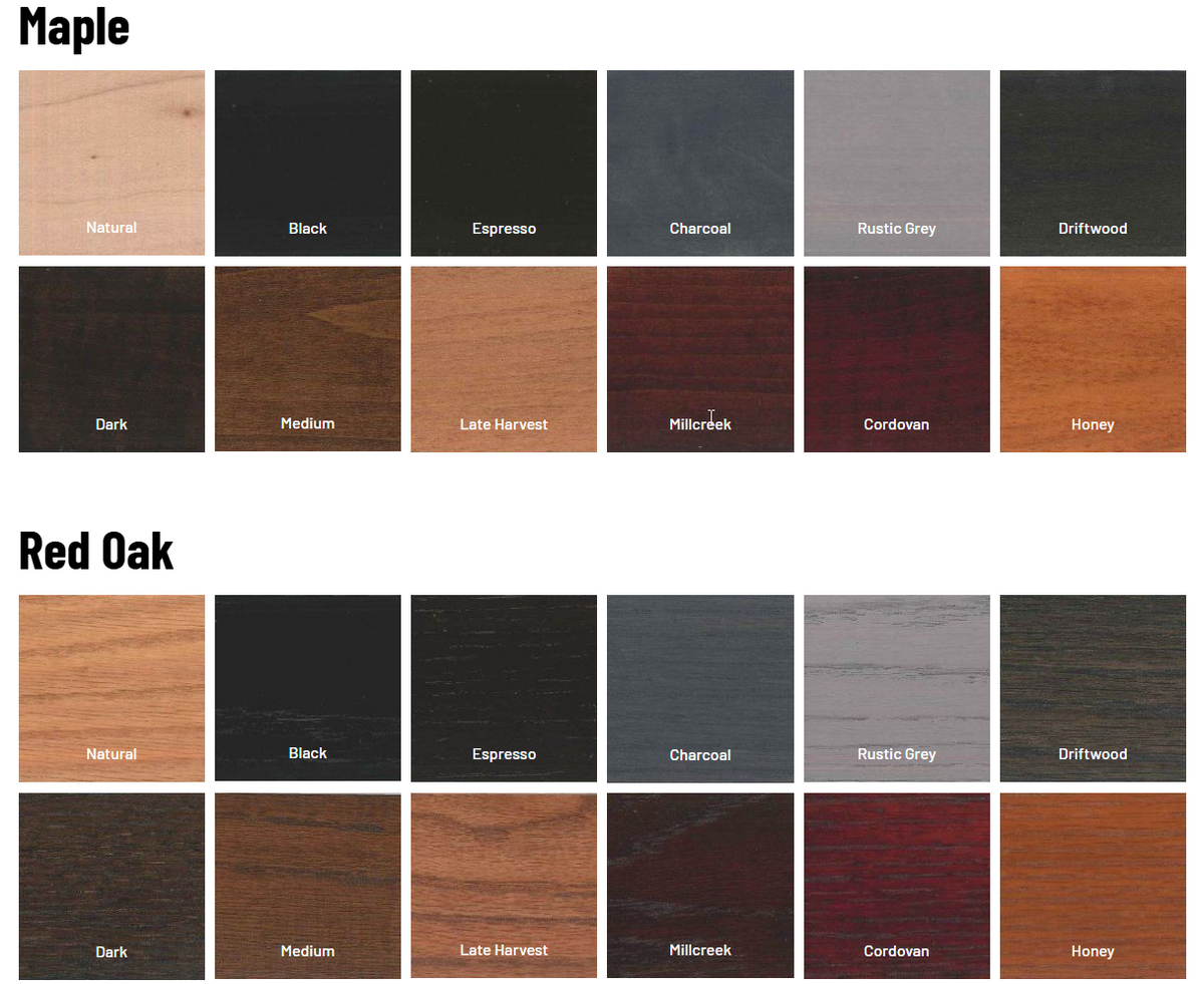 Champion shuffleboard wood and stain options in maple and red oak