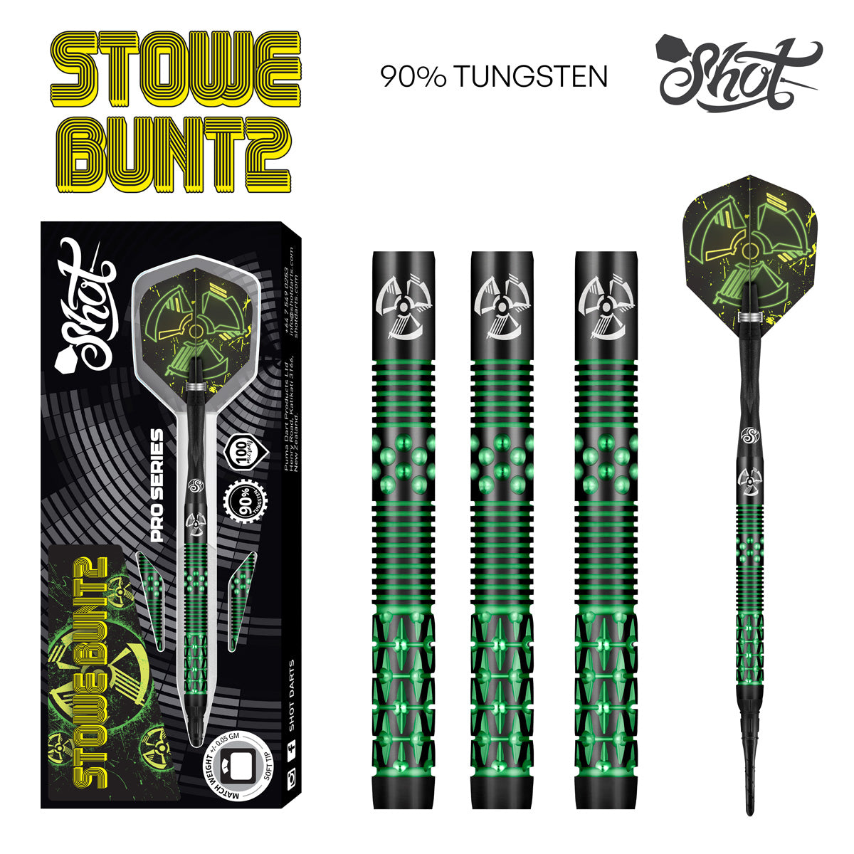 SBSF2B-21 - Pro Series-Stowe Buntz 2.0 Black Ti Soft Tip Dart Set-90% Tungsten Barrels-21gm