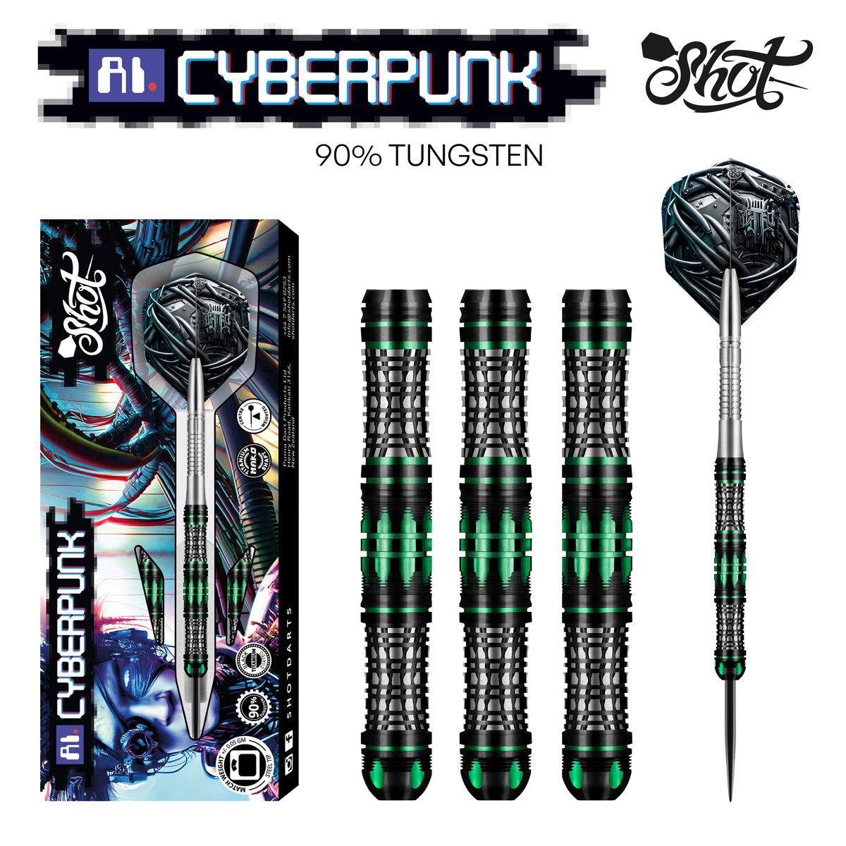 AI CYBERPUNK STEEL TIP DART SET - 90% TUNGSTEN BARRELS