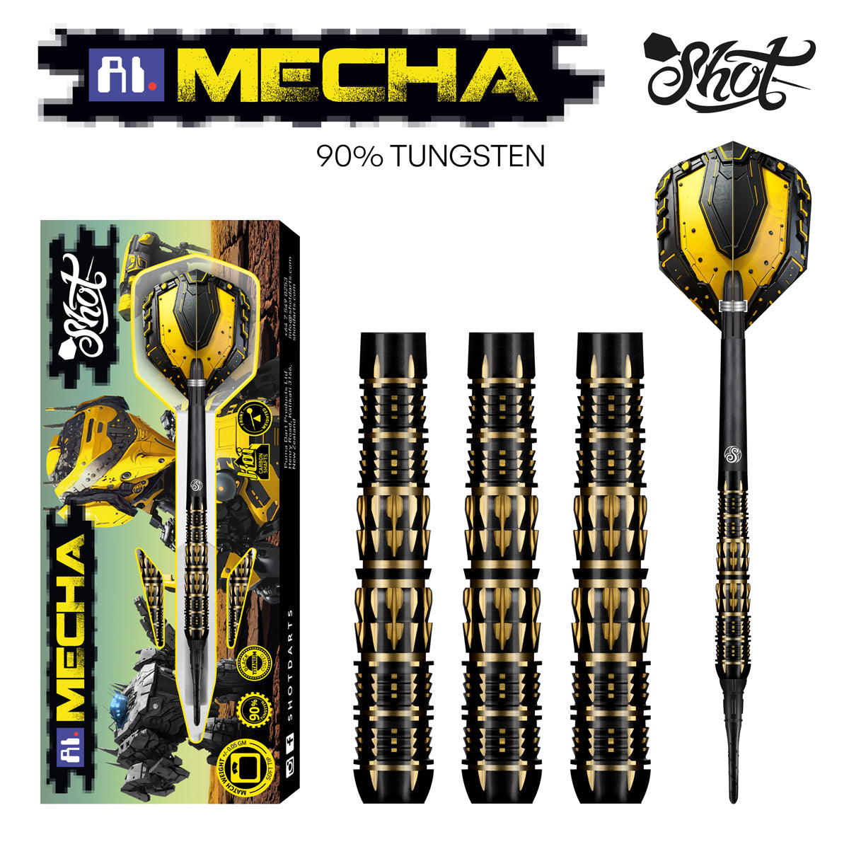 Shot Darts AI Mecha Soft Tip Dart Set - 90% Tungsten Barrels darts