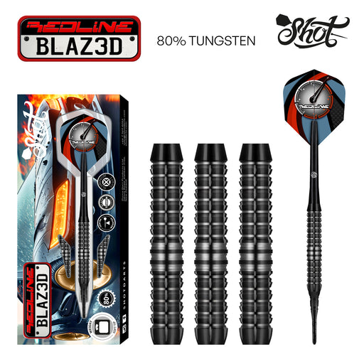 REDLINE BLAZ3D SOFT TIP DART SET - 80% TUNGSTEN BARRELS 20gm