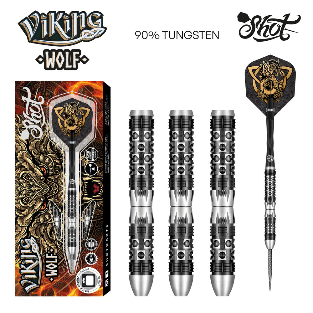 VIKING WOLF STEEL TIP DART SET - 90% TUNGSTEN BARRELS 24gm