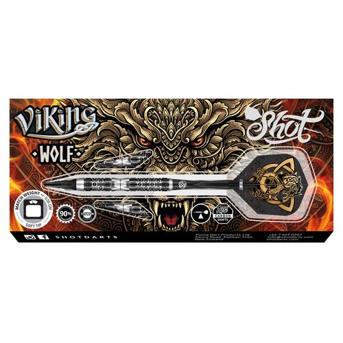 Shot Darts VIKING WOLF SOFT TIP DART SET - 90% TUNGSTEN BARRELS 20gm
