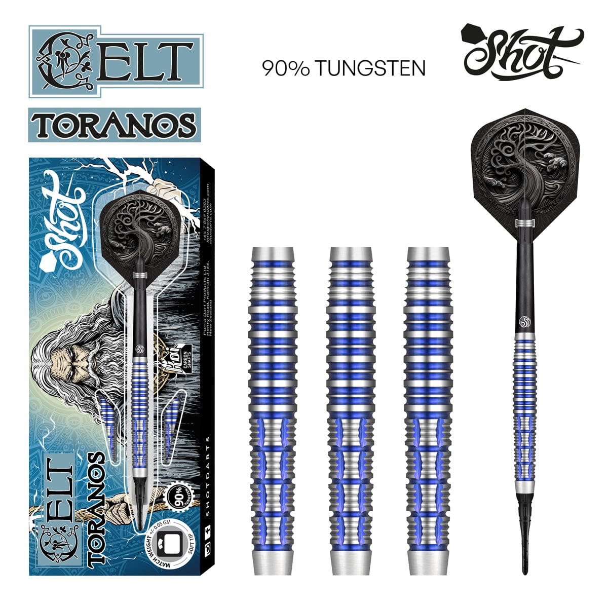 Shot Darts Celt Toranos Soft Tip Dart Set-90% Tungsten Dart Barrels