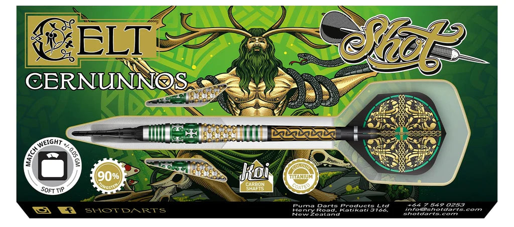 Shot Darts Celt Cernunnos Soft Tip Dart Set-90% Tungsten