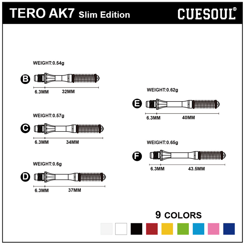 Cuesoul Tero AK7 Slim Dart Shafts - B 32mm Ice