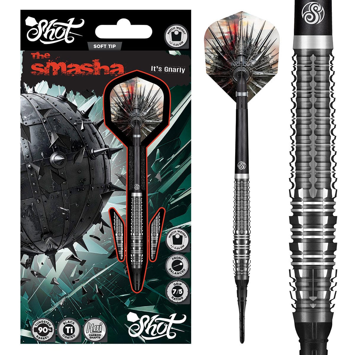 Shot Darts Gnarly Smasha Soft Tip Dart Set-90% Tungsten Barrels
