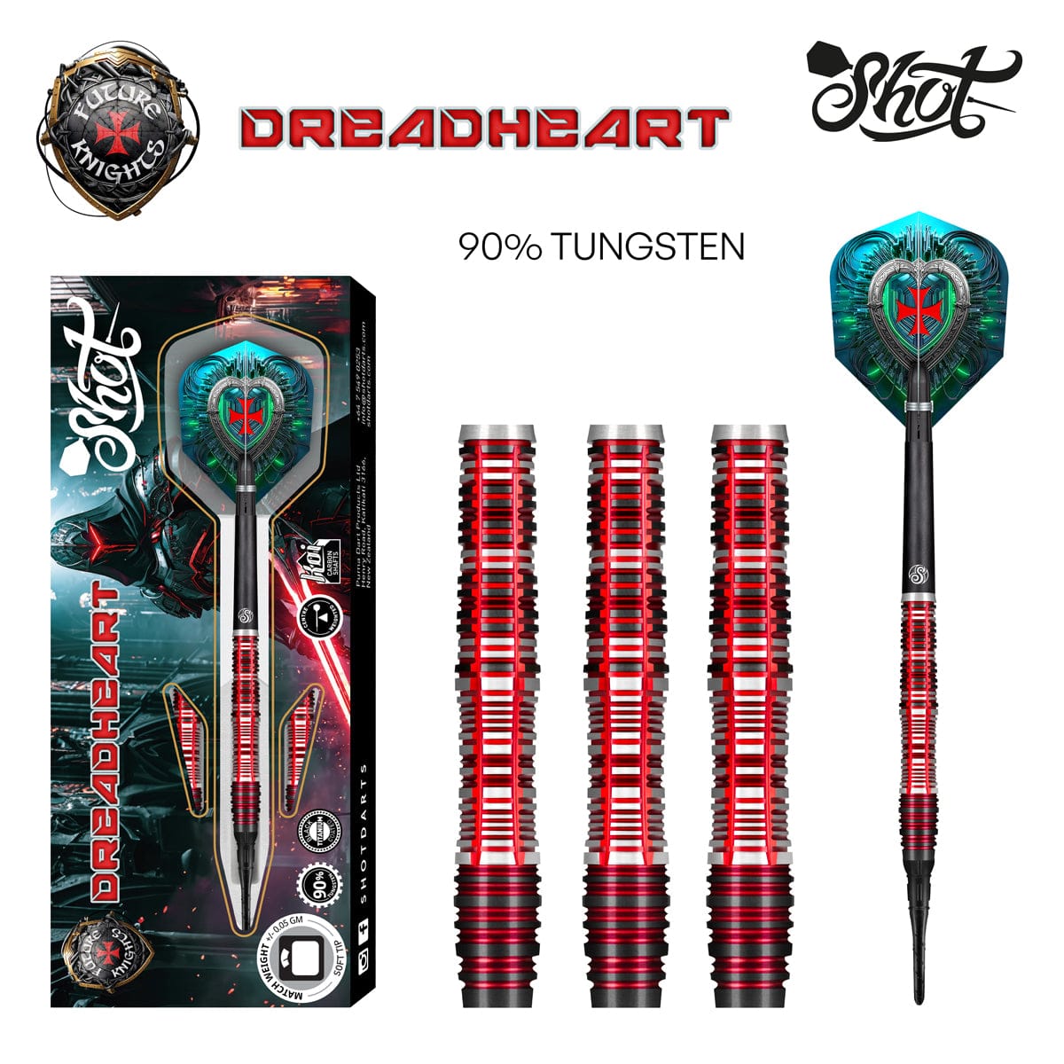 Shot Darts Future Knights Dreadheart Soft Tip Dart Set-90% Tungsten Barrels