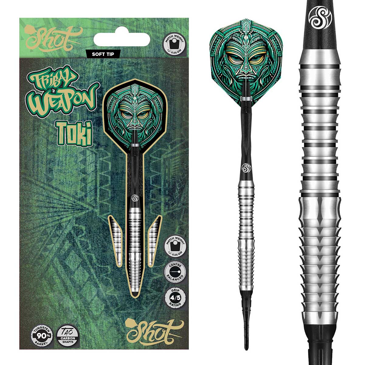 Shot Darts Tribal Weapon Toki Soft Tip Dart Set 90% Tungsten Barrels