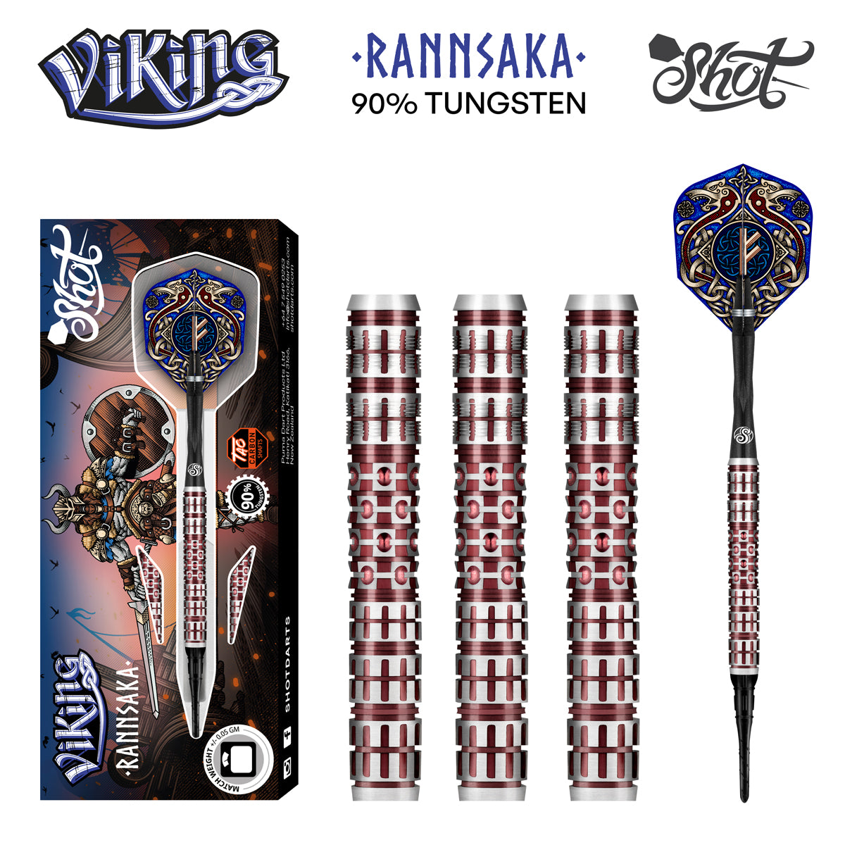 SHOT DARTS VIKING RANNSAKA SOFT TIP DART SET - 90% TUNGSTEN BARRELS