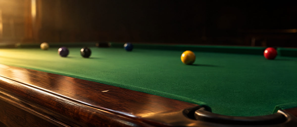 Hardwood pool table rail and fresh green cloth