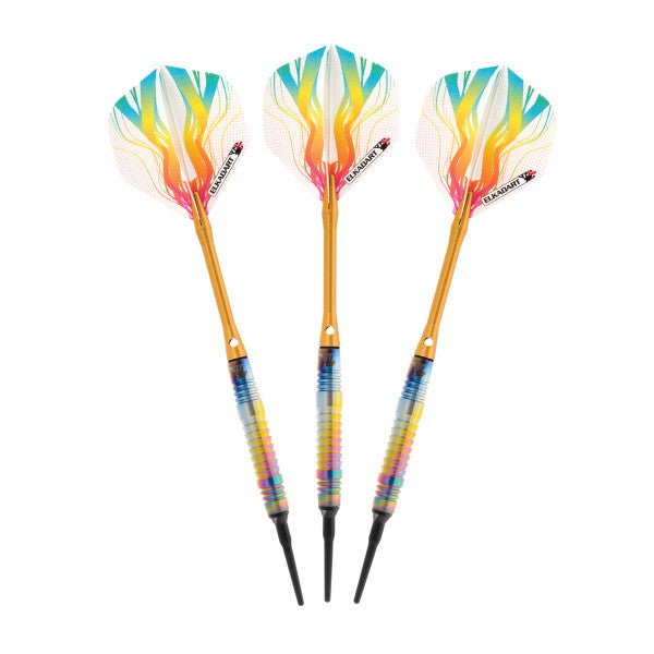 Elkadart Rainbow 90% Tungsten Soft Tip Darts Multi Color Titanium Coating Shark Fin Barrel - 18 grams