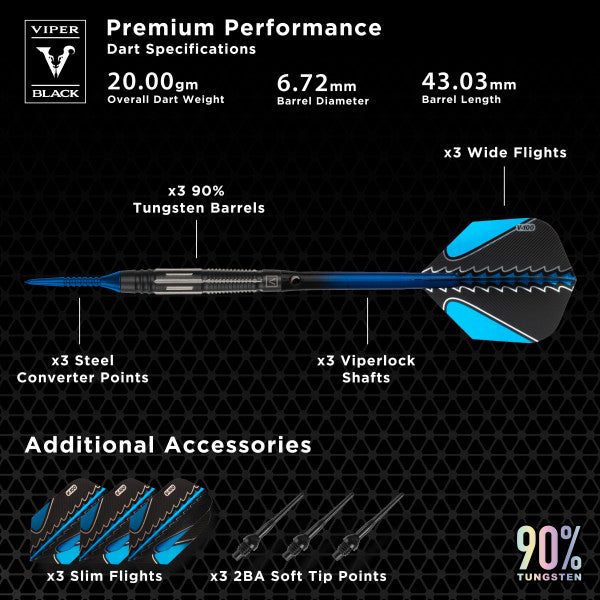 Viper Black Flux 90% Tungsten Steel or Soft Tip Conversion Darts Blue 20 Grams - view 6