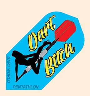 Pentathlon Aqua flight, yellow lettering “Dart Bitch”