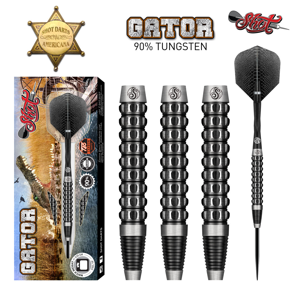 SHOT Americana Gator Steel Tip Dart Set-90% Tungsten darts