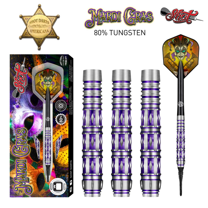 Shot Darts: Americana Mardi Gras Soft Tip Dart Set-80% Tungsten-18gm