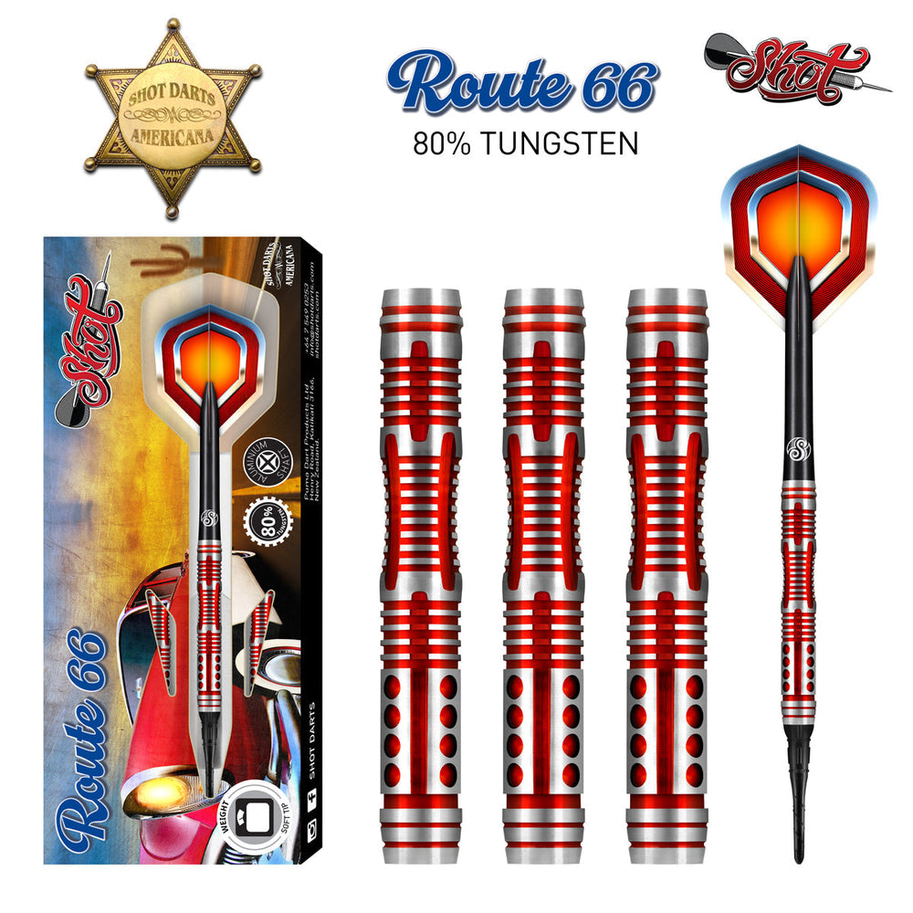 Shot Darts: Americana Route 66 Soft Tip Dart Set-80% Tungsten-18gm