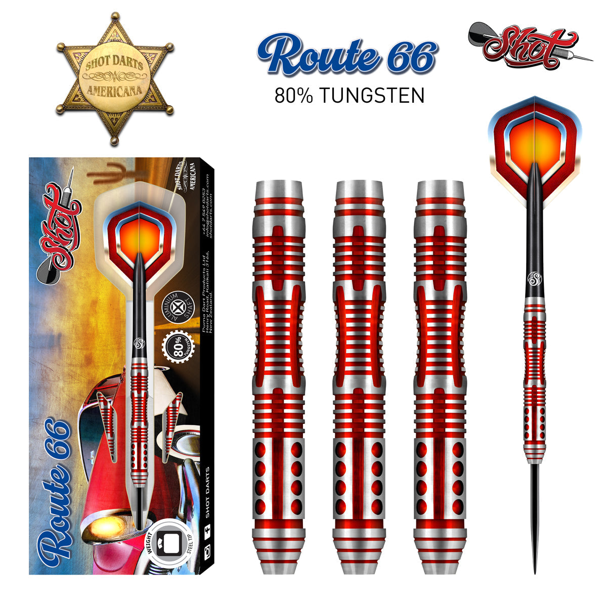Shot Americana Route 66 Steel Tip Dart Set-80% Tungsten