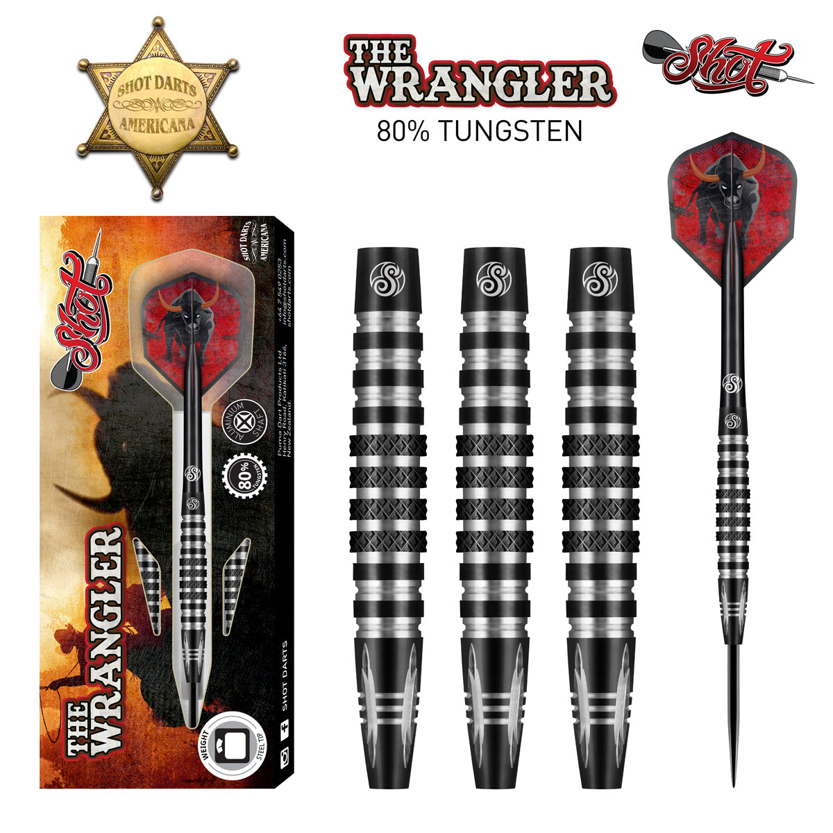 SHOT Americana The Wrangler Steel Tip Dart Set-80% Tungsten darts