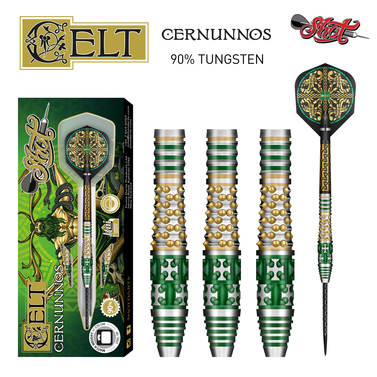 Shot Darts Celt Cernunnos Steel Tip Dart Set-90% Tungsten