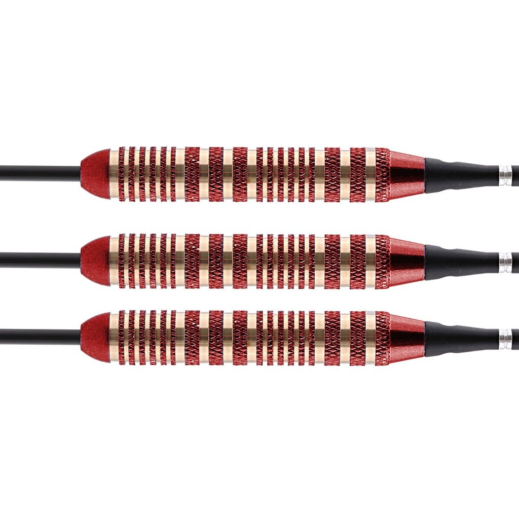 MYSTIC RED STEEL TIP DART SET-COLOUR PLATED BRASS BARRELS 23g darts - view 2