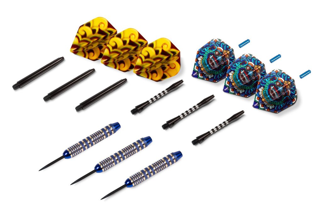 MYSTIC BLUE STEEL TIP DART SET-COLOUR PLATED BRASS BARRELS 25g darts - view 3