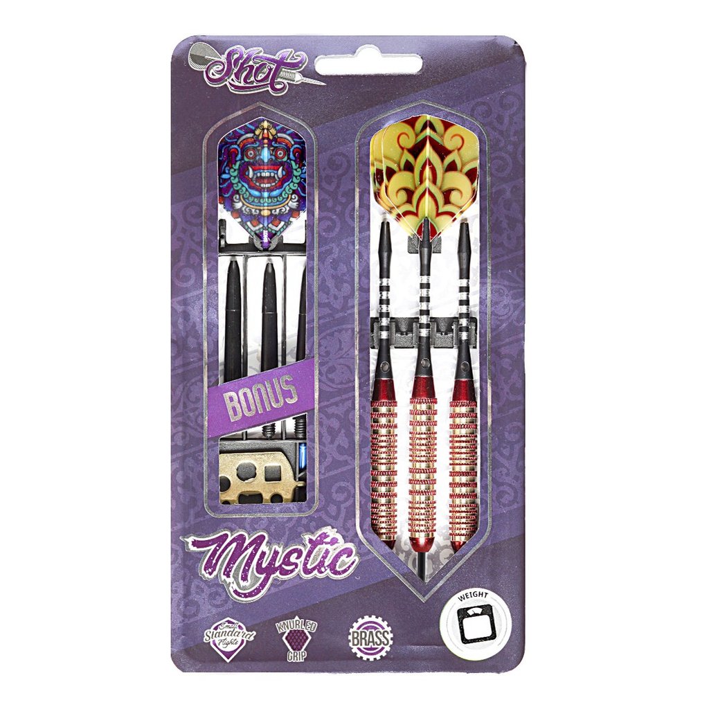 MYSTIC RED STEEL TIP DART SET-COLOUR PLATED BRASS BARRELS 23g darts - view 6