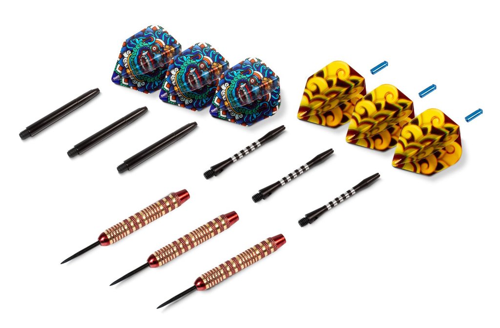 MYSTIC RED STEEL TIP DART SET-COLOUR PLATED BRASS BARRELS 23g darts - view 3