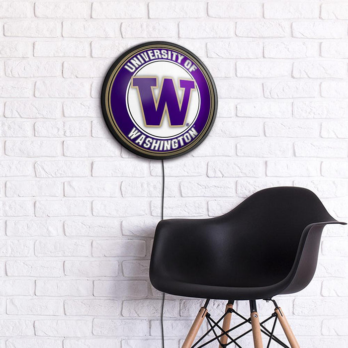 Washington Huskies: Round Slimline Lighted Wall Sign
