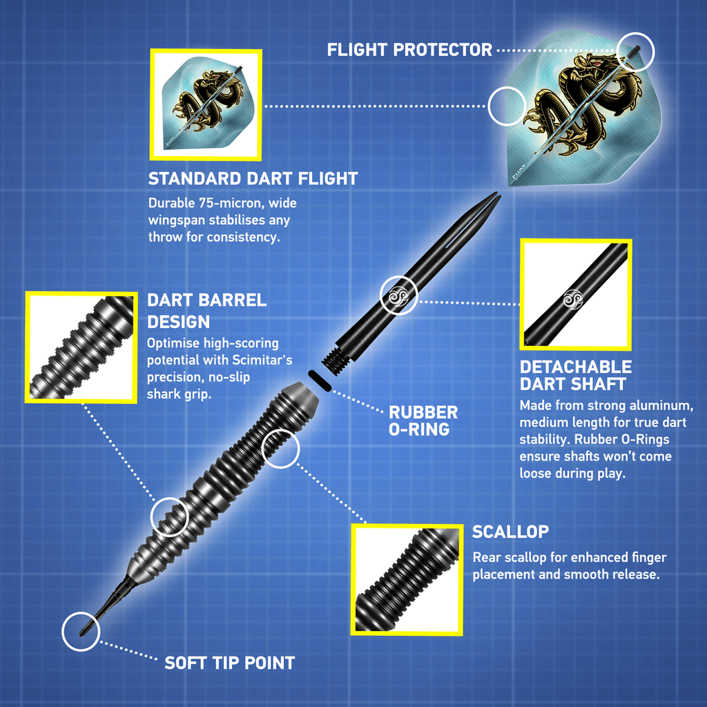 SHOT SCIMITAR SOFT TIP DARTS SET-PROFESSIONAL STAINLESS STEEL-18gm - view 3
