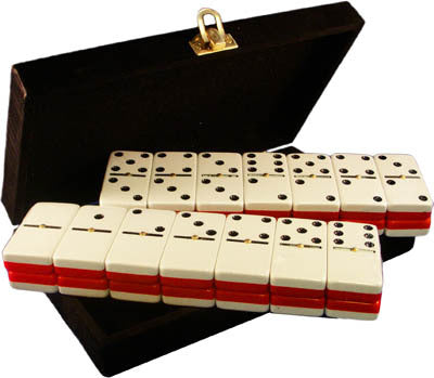 Domino Double Six Two Tone Red and White with Spinners in Velvet Case
